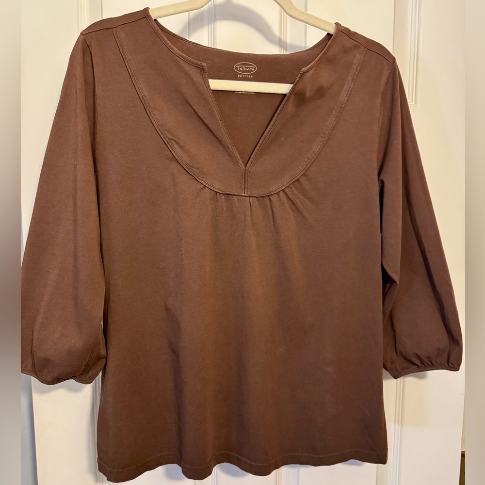 Talbots Top Womens - Petite Large V-Neck 3/4 Sleeve Cotton Casual Ladies Tee